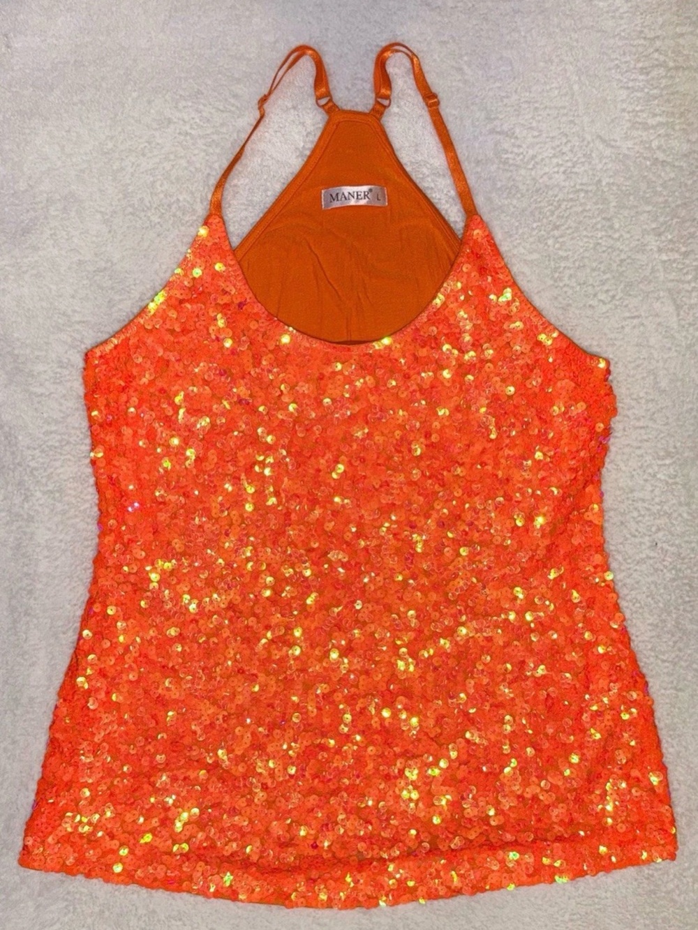 Sequin Racerback Tank Top in Vibrant Orange by